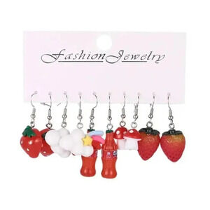 Fashion Jewelry 5 pairs Red Dangle Resin Acrylic Earrings